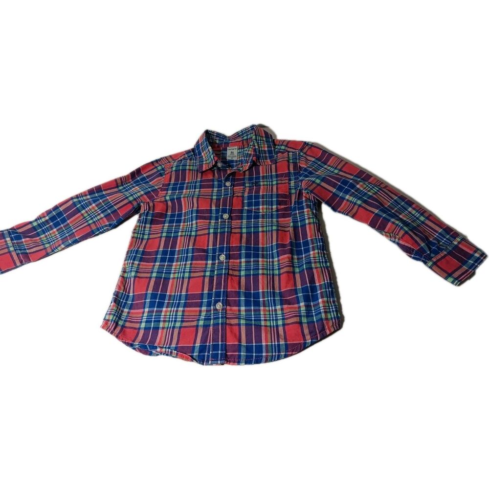 Carters Boys Blue /Red Plaid Button Up Long Sleeve Shirt Size 5T